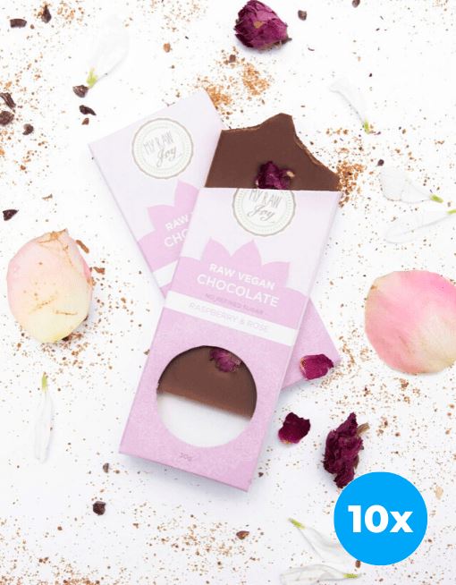 Raw Chocolate- Raspberry & Rose - Small Raw Chocolates MyRawJoy 10 Bar Bundle Deal | €2.77 per Bar 
